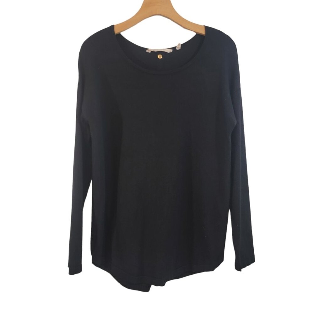 Soft Surroundings Top Long Sleeve Button Back Round Neck Sweater Black Sz PS